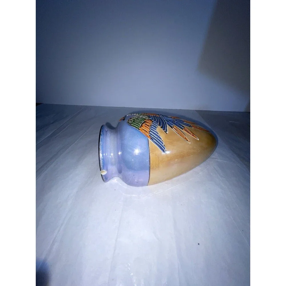 Vintage Japan Hand Painted Pheasant Lusterware Wall Pocket Vase ~7” Blue Beige
